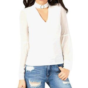 🆕 GUESS Women's Niki O-Ring Cutout Mesh Top SIZE XS 🔥